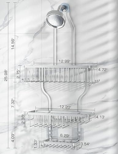 YASONIC Shower Caddy Hanging - Never Rust Shower Organizer - Aluminum Over The Shower Head Caddy with 10 Hooks for Razor/Sponge - Shower Rack with Soap Basket - Silver - Silver thumbnail 8