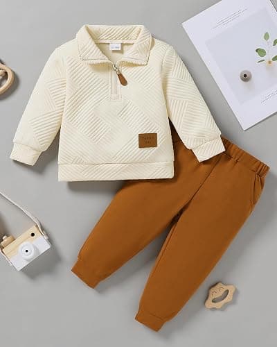 ZOEREA Toddler Baby Boy Clothes Outfits Long Sleeve Solid Sweatshirt and Pants 2 Piece Fall Winter Sweatsuit Set 1-5T thumbnail 6