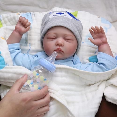 SYP Reborn Baby Dolls Boy - 20-Inch Realistic Reborn Dolls Boy in Blue Puppy Outfit, Grey Striped Trousers, Sleeping Position Real Life Baby with Dolls Accessories for Kids Age 3+ thumbnail 7