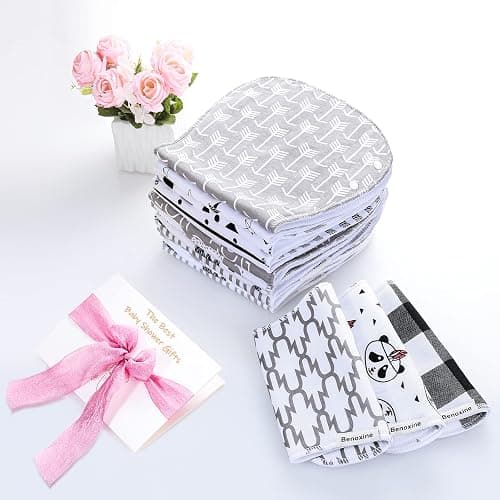 Benoxine Baby Burp Cloths & Baby Bibs 2-in-1 Design Large Size 3 Layers Thicken Cotton Super Absorbent and Soft Baby Spit Up Burping Rags Baby Burp Cloth Set for Boys and Girls Solid 12 Pack thumbnail 2