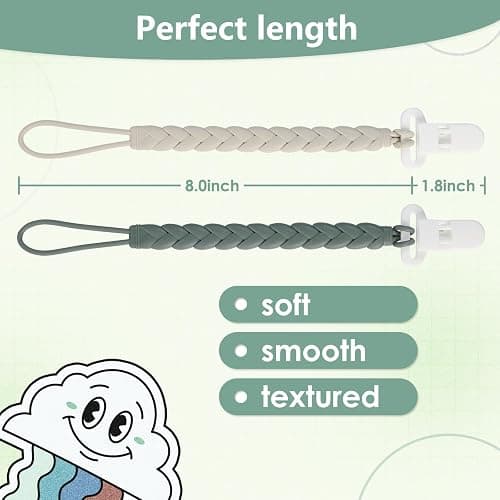 6-Pack Silicone Pacifier Clips with a Woven Rope Shape for Baby Boys and Girls - Flexible and Rust-Free Holders for Teething Relief and Baby Essentials, Safe for Newborns (Grey) thumbnail 3