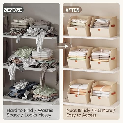 Homsorout Fabric Closet Storage Cubes - 6 Pack Square Storage Bins with Dual Handles for Clothes, Towels, Toys, Cube Storage Organizers for Bedroom, Nursery, Shelves, Closet, Small Spaces, Beige thumbnail 5