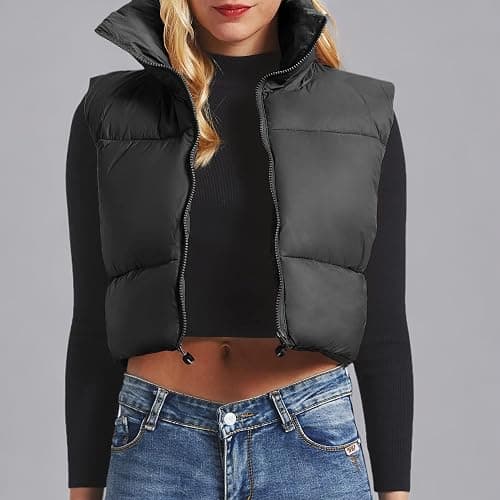 Century Star Puffer Vest Women Girls - Cropped Fall Winter Outerwear Puffy 2025 Quilted Top Jacket Coat Gilet Sleeveless Zip thumbnail 9