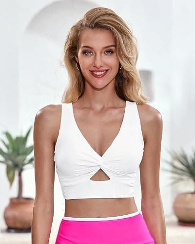LookbookStore Tankini Tops for Women Cut Out Long Bikini Top Twist Knot Padded Adjustable Swimsuit Tops Only Resort Wear - White - XX-Large thumbnail 2