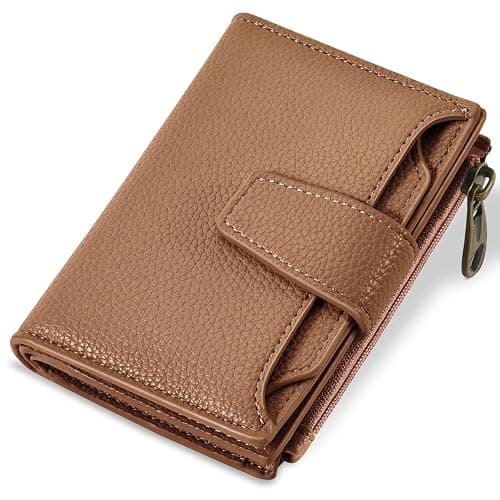 Airkit Small Wallet Women RFID Blocking Genuine Leather Bifold Compact Card Holder for Women with Zipper Coin Pocket 4 ID Windows - Image 1