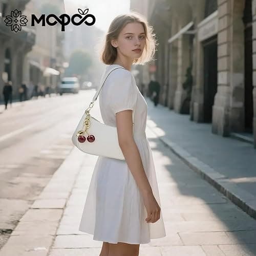 MOPOVO Black Shoulder Bag for Women Cute Hobo Cherry Purse Retro Clutch Underarm Handbag with Removable Straps thumbnail 2