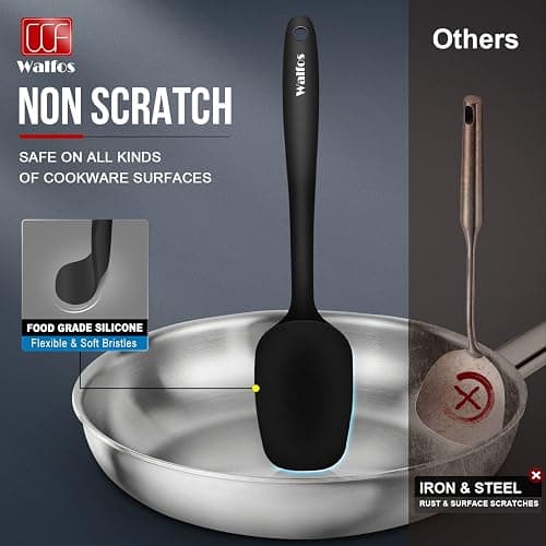 Walfos Silicone Spatula Set of 8(600°F）- Heat Resistant Kitchen Silicone Scraper Spatulas & Mini Spatulas, One-Piece Seamless Design, Perfect for Cooking Mixing & for Non-stick Cookware,black thumbnail 5