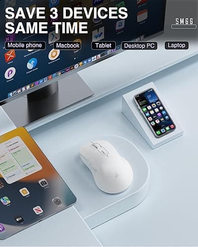 SOLAKAKA SM66 White Silent Dual Mode 2.4GHz Wireless Mouse, Adjustable 4800 DPI, Rechargeable Computer Mouse for PC, Mac, Laptop, Desktop - white thumbnail 3