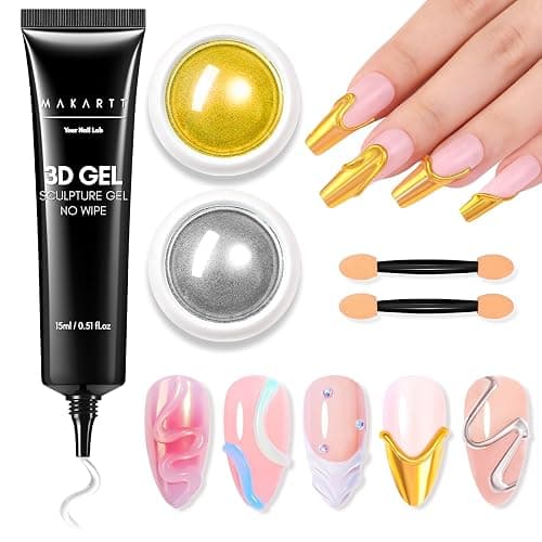 Makartt 3D Gel Nail Art & Chrome Nail Powder Kit: 15g Sculpting Gel for Nail Art DIY No wipe 3D Molding and Metallic Chrome Powder Set for Decoration Manicure Pedicure Use - Image 1