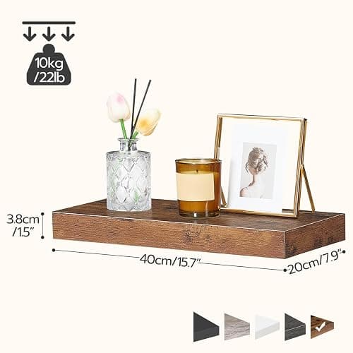 HOOBRO Floating Shelves for Wall, Wall Mounted Shelf Set of 2, 15.7" Hanging Shelf with Invisible Brackets, for Wall in Bathroom, Bedroom, Toilet, Kitchen, Living Room, Office, Rustic Brown BF40BJ01 thumbnail 3