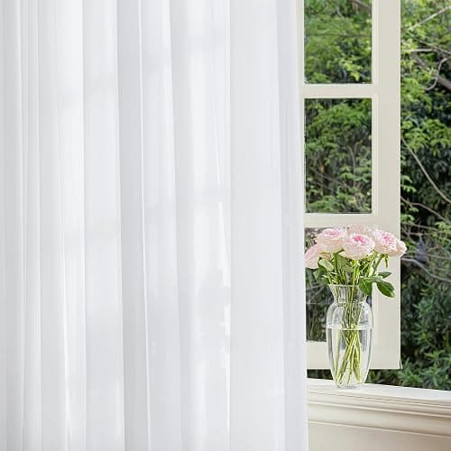 FMFUNCTEX Sheer Non-See-Through White Curtains for Bedroom, Faux Silk that Let Light Curtains 84 inches Long Light Filtering Privacy Sheer Window Drapes for Living Room, Rod Pocket 2 Panels Set thumbnail 9