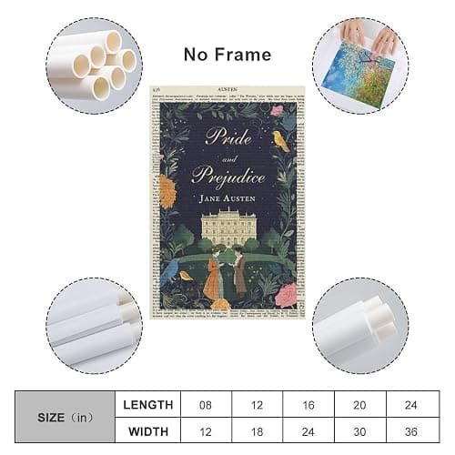 Jane Austen -Pride And Prejudice Literature Vintage Book Poster Canvas Wall Art, High-Definition Printing, Modern Aesthetics, Home, Office, Living Room, Bedroom, Room Aesthetic Decoration08x12inch(20x30cm) thumbnail 2