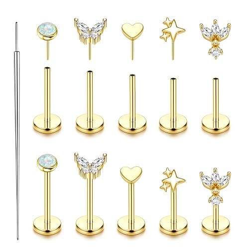 ORAZIO Hypoallergenic Flat Back Stud Earrings Surgical Steel Cartilage Earrings for Women Flatback Threadless Push in Nose Studs Lip Labret Medusa Conch Helix Tragus Piercing Jewelry 16G/18G/20G - Image 1