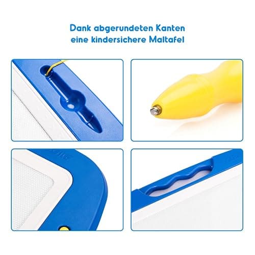 SGILE Große Magnetische Maltafel Zaubertafel Kinder, Magnet Magnettafel mit 4 Stempeln, Kreatives Spielzeug ab 2 Jahren, Geschenk für Jungen & Mädchen 1 2 3 4 Jahre, 42 x 32 cm, Blau thumbnail 7