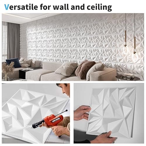 Art3d Lot de 33 panneaux muraux 3D pour décoration murale intérieure, panneaux muraux modernes texturés en losanges pour jeux,salon,TV,fond mural,30,5 x 30,5 cm,3㎡,blanc thumbnail 5