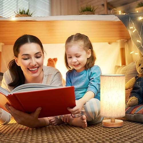 Fenmzee 9" Small Table Lamp for Bedroom - Inline Control with 3000K Bulb | Cream Shade and Wood Base | 680 Lumens | Easy Assembly | Minimalist Design | E26 | for Kitchen | for Kids Room thumbnail 5