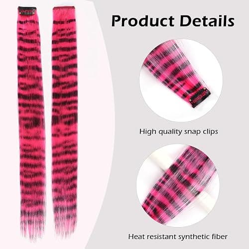 EXTACIO 10pcs/pack Raccoon Tail Hair Extensions Synthetic Clip in Leopard print Hair piece 18inch Long Straight Colorful striped Hairpieces Halloween Party Cosplay Y2K Use for Women Girls thumbnail 3