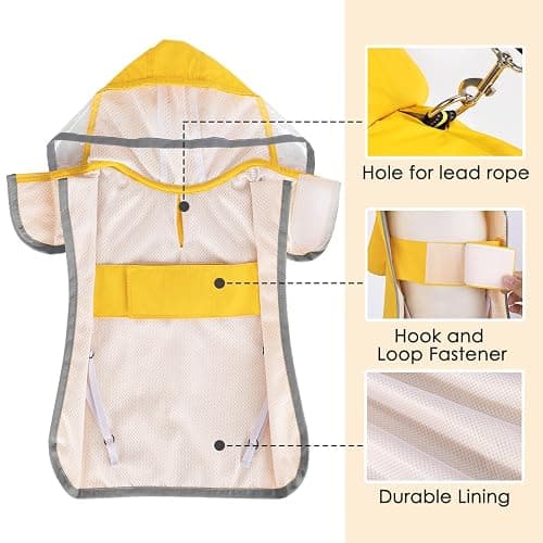 Lukovee Dog Raincoat, Adjustable Dog Rain Jacket with Clear Hooded Double Layer for Large Medium Small Dogs Puppies, Waterproof Rain Coat Poncho with Reflective Storage Pocket & Rim (Yellow, L) thumbnail 5
