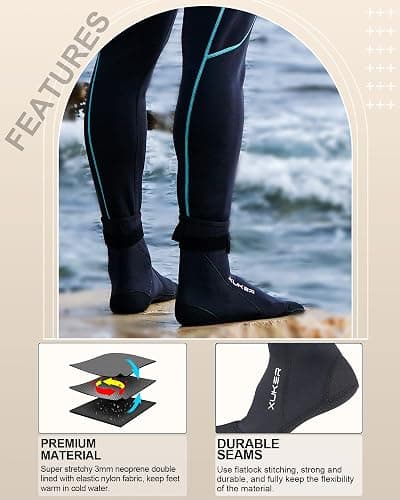 XUKER Neoprene Water Socks 3mm, Sand Proof Beach Volleyball Socks Diving Socks for Outdoor Water Sports thumbnail 2