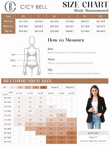 Cicy Bell Womens Casual Blazers Open Front Long Sleeve Work Office Suit Jackets Blazer thumbnail 5