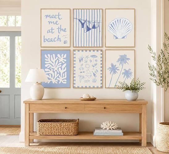 6Pcs Coastal Granddaughter Wall Art Blue Shell Bikini 8x10in | Starfish Palm Tree Poster Prints, Meet Me At The Beach, Preppy Aesthetic, For Girly Room Dorm Apartment thumbnail 4