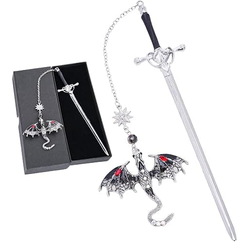 Berirexrion Fourth Wing Dragon Bookmark - Fantasy Sward Book Marks Vintage Tassel Metal Pendant Antique Silver Gray Inspirational Bookmarks Reading School Office Supplies Gift Men Boy Bookworm Reader thumbnail 4