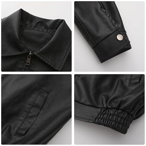 hathne Women's Oversized Leather Jackets Faux Zip Up Fall Fashion Motorcycle Jackets Coats Winter Clothes thumbnail 8