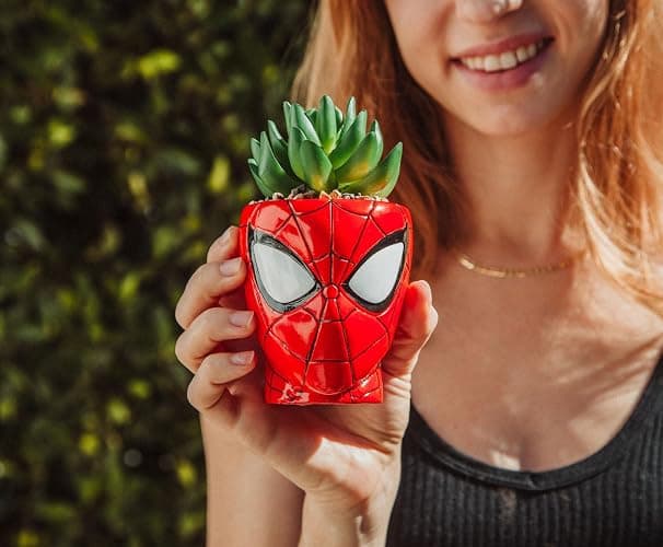 Toynk Marvel Comics Spider-Man Web-Head 3-Inch Ceramic Mini Planter with Artificial Succulent | Small Flower Pot, Faux Indoor Plants thumbnail 2