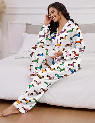 SHESHOW Satin Pajamas Set for Women Set Long Sleeve Button Down Pjs Sets 2 Piece Loungewear Animal Sleepwear XS-XXL thumbnail 5