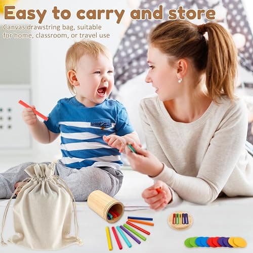Children's Montessori Toys for 1-3 Year Old, Color Sorting Toys for Toddlers, Wood Color Shape Sorting Toy, Fine Motor Developmental Infants Sensory Matching Games Educational Toy Gift for Kids thumbnail 7