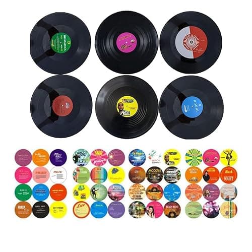 LZYKJGS 6 Stück Vinyl Schallplatte Retro, Schallplatten Dekoration Wand, Rollmusik Partydekoration Schallplatte, für Dekoration von Bars, Café, Zuhause (12 inch) - Image 1