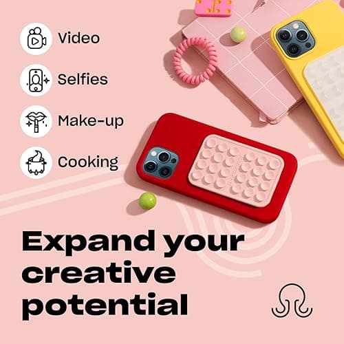 OCTOBUDDY Classic - Silicone Suction Phone Case Adhesive Mount - Hands-Free, Strong Grip Holder for Selfies and Videos - iPhone and Android Compatible - 2.25″ x 3.25″, Chalk Pink thumbnail 6