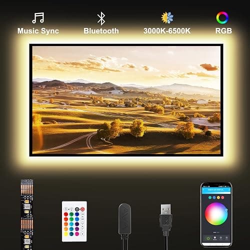 Tatazone Bluetooth RGBWW LED Lights for 60-65 Inch TV with App Control, RGB+Tunable White 3000K-6500K TV LED Backlight with RF Remote, Music Sync Indoor for TV, Gaming - Image 1