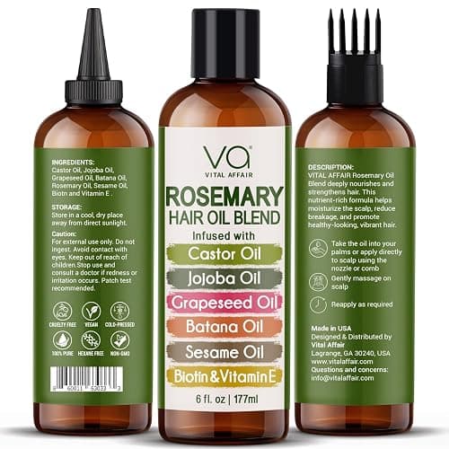 VITAL AFFAIR Blend Of Pure Rosemary Oil For Hair Growth With Castor, Batana, Jojoba Oil-Infused With Biotin & Vitamin E-Blend of Effective Hair Oils for Hair Growth-Strengthening Treatment 6 Fl Oz thumbnail 2