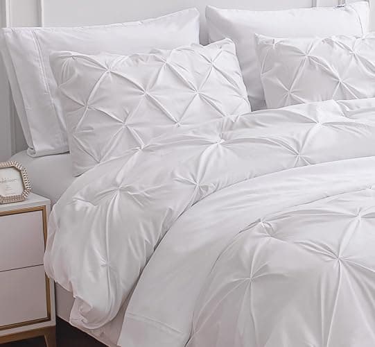 Lane Linen Full Comforter Set – 7 Piece Bed in a Bag – Pinch Pleated Full Size Bedding Set with Comforter, Flat Sheet, Fitted Sheet, Pillowcase & Sham – Soft Pintuck Bed Set - White thumbnail 7