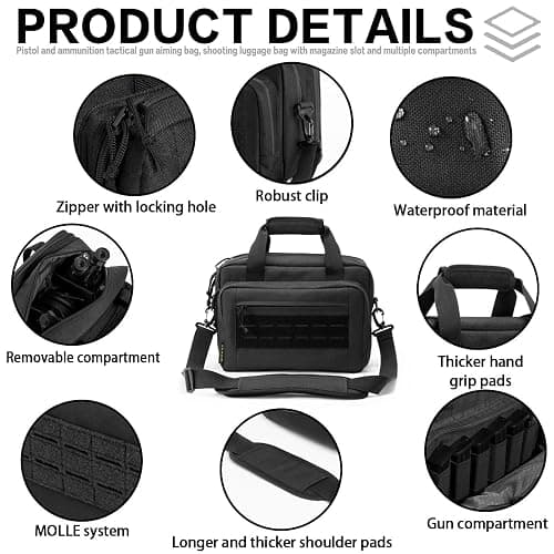 VEAGIA Range Bag,Pistol Case,Gun Range Bags For Handguns And Ammo Pouch 2 Pistols Soft Carrying Shooting Bag thumbnail 4