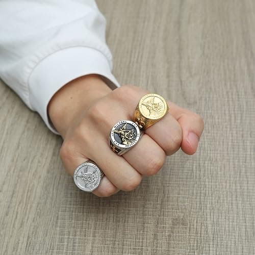 HZMAN St. Michael San Miguel The Great Protector Archangel Defeating Satan Figurine Stainless Steel Amulet Ring thumbnail 4