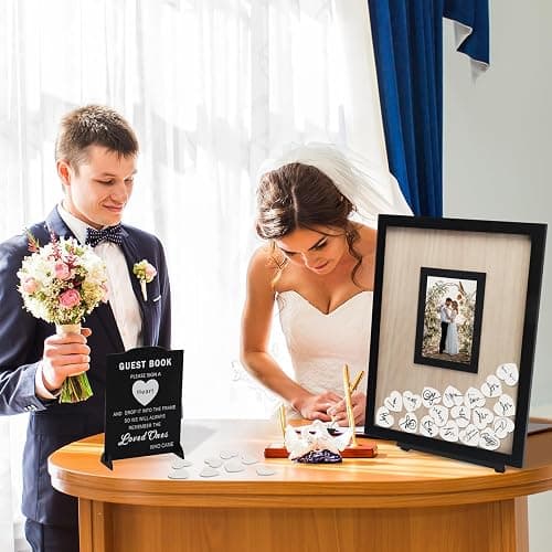 HYMENEX Wedding Guest Book Alternative, Guest Book Wedding Reception, Wedding Guest Book with Wooden Hearts Guest Book Signs for Wedding Anniversary Birthday Party Baby Shower thumbnail 2
