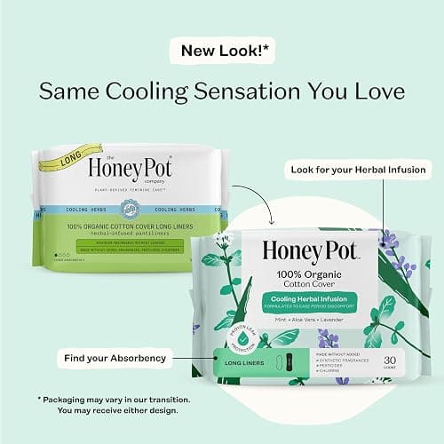 The Honey Pot Company - Cooling Herbal - Long Panty Liners for Women | Cooling Effect - Infused w/Mint, Aloe, Lavender, Rose - Organic Cotton Cover - Feminine Care - 120ct thumbnail 2