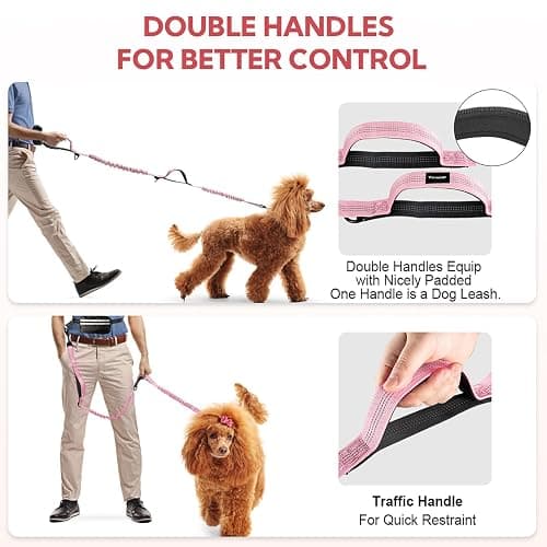 Yicostar Hands Free Dog Leash, Adjustable Waist Belt with Double Padded Handles No Pull,Pink thumbnail 6
