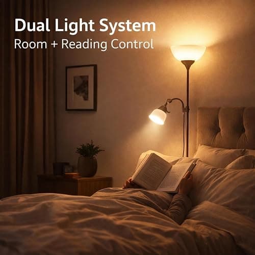 BURAKH Adjustable High Brightness Floor Lamp with 2 Reading Lights for Living Rooms, Bedrooms – Replace Halogen Standing Lamps with Efficient LED Office Lighting - Tall Pole (Grey) thumbnail 5
