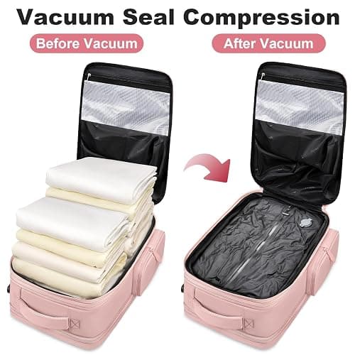 Taygeer Vacuum Backpack, Expandable Vacuum Seal Carry on Backpack with Rain Cover, 17'' laptop Compression Backpacks Travel with Shoe Compartment, TSA Approved Personal Item Compression Back Pack,Pink thumbnail 3
