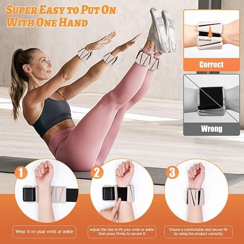 BECOJADDE Ankle Weights Set of 2 (1 lb/2 lb/3 lb Each) Adjustable Wrist Weights for Women Men Wearable Arm Leg Weight for Pilates, Running, Walking, Workout, Yoga thumbnail 8