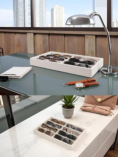 Coward Sunglass Organizer, Beige Velvet Glasses Trays - Eyeglasses Watches Jewelry Display - Men Women (8 Grids) thumbnail 4