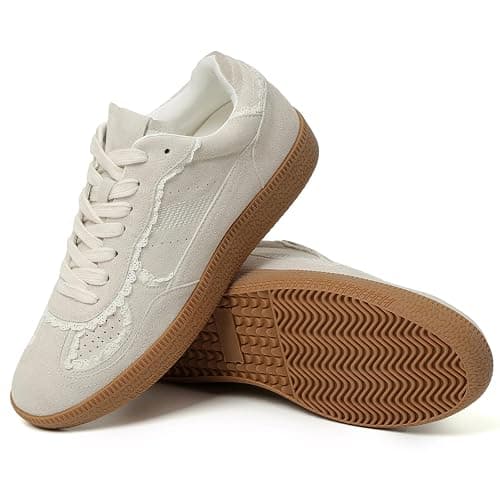 RIBONGZ Women's Casual Shoes Fashion Sneakers Lace Up Tennis Sneaker Classic Low Top Trainers with Gum Sole Leather Suede Walking Footwear Dressy Shoes thumbnail 9