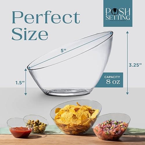 Posh Setting Clear Serving Bowls Small Hard Plastic Candy Bowl for Weddings, Buffet, Offices, Disposable Small Angled Bowls for Party's, Salads, Snacks and Fruit Bowl 5 Pack thumbnail 2