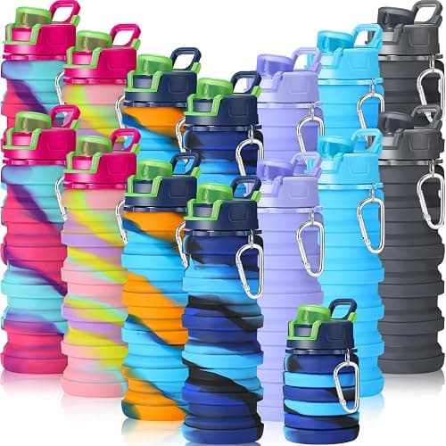 Sunnyray 14 Pack Collapsible Water Bottles Travel 17oz Silicone Portable Foldable Bottles Leak Proof Reusable Sports Cups with Clip for Camping Hiking Cycling Outdoor(Dark Color) - Image 1