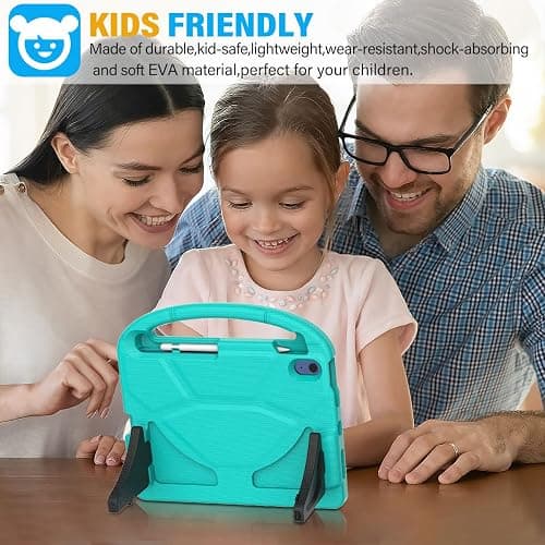 SUPLIK Kids Case for iPad A16 11-Inch 2025 (11th Gen) & iPad 10th Generation (10.9" 2022), Durable Shockproof Stand Cover with Screen Protector/Pencil Holder/Handle for Kids, Cyan thumbnail 3