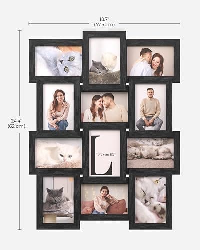 SONGMICS Collage Picture Frames, 4x6 for Wall Decor Set of 12, Multi Family Photo for Gallery Decor, Hanging Display, Assembly Required, Ink Black - Ink Black thumbnail 2