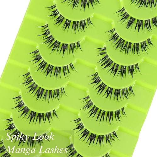 outopen 10 Pairs Manga Lashes Wet Look Japanese Anime Cosplay Eyelashes Clear Band Doll Lashes Korean Asian Makeup Lashes Spiky Fake Eyelashes Look Like Individual Clusters(Wet Natural 9-12 MM) - A08-Wet Natural | 9-12 MM thumbnail 3